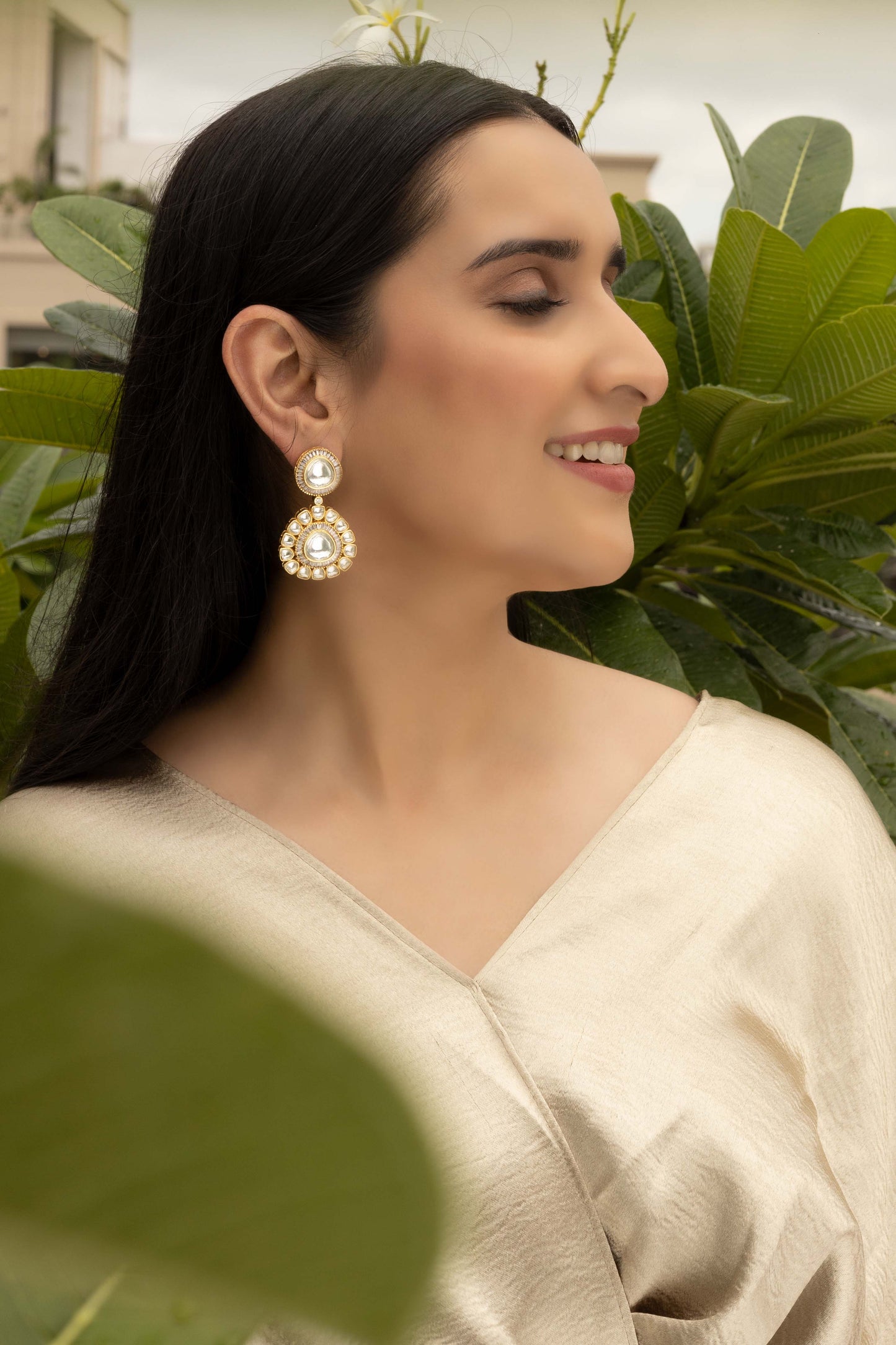 Gold Finish Classic Polki Diva Earrings