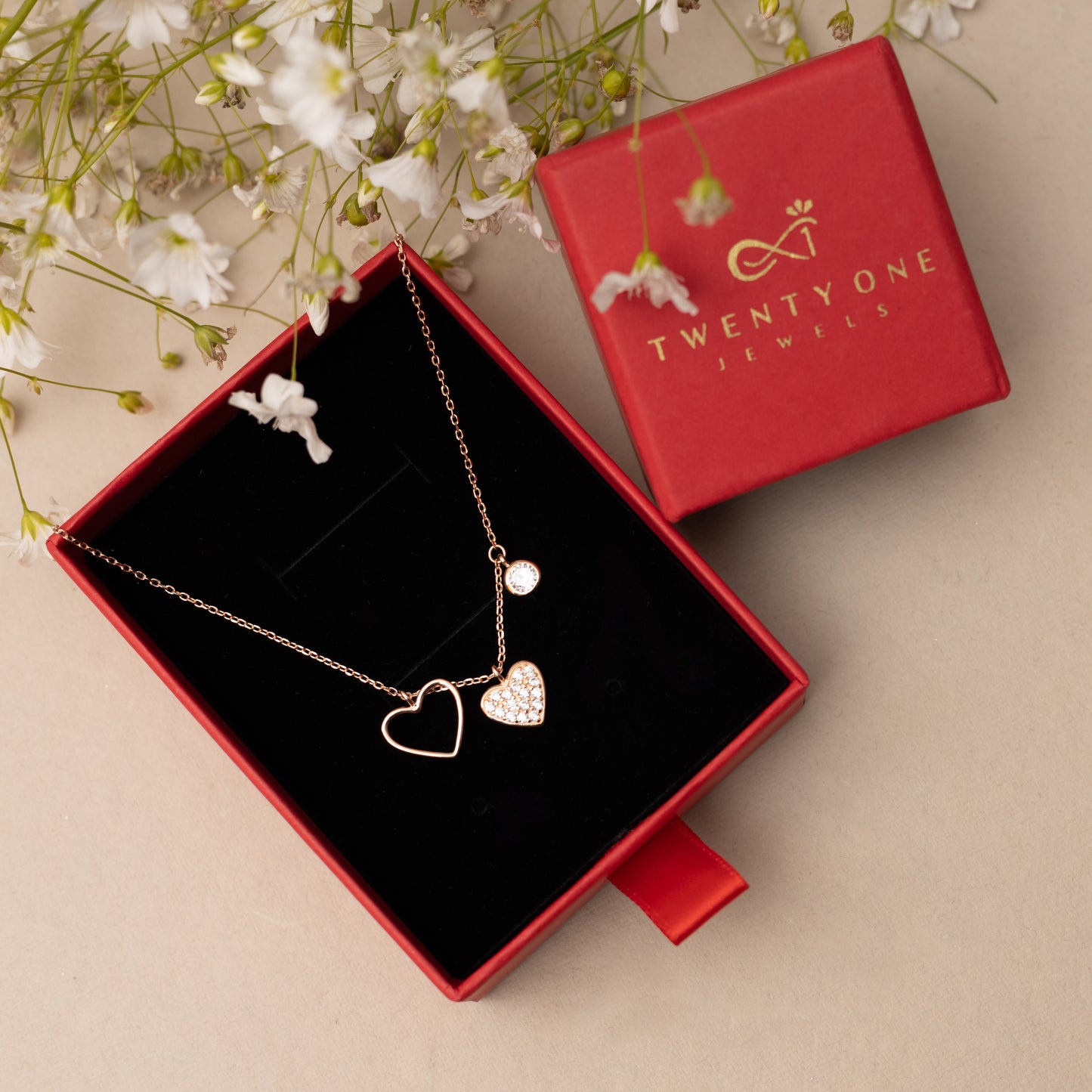 Valentines Exclusive Double Heart Rose Gold Heart Pendant on Pure 925 Silver