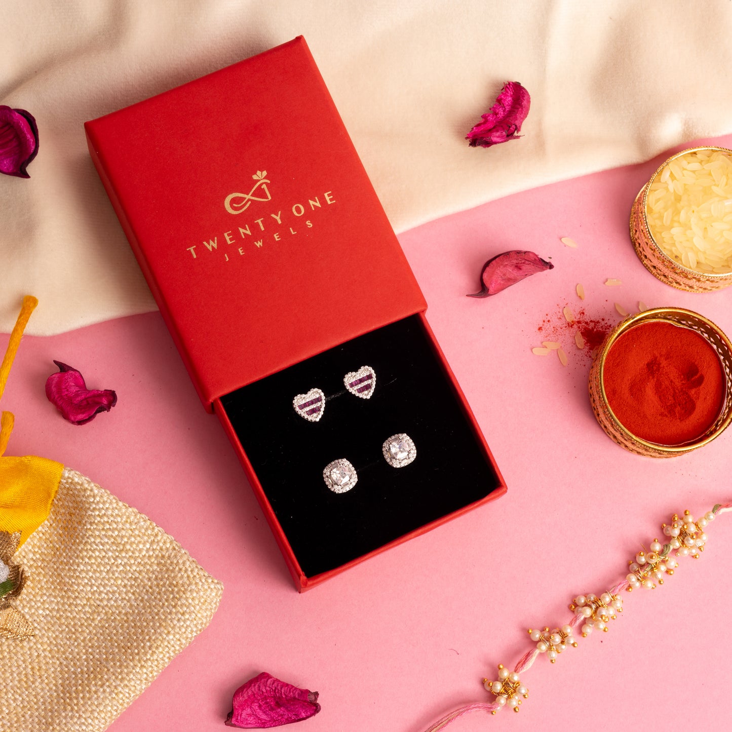 Exclusive Combo of Ruby Heart Studs and Cushion Cut Solitaire Studs