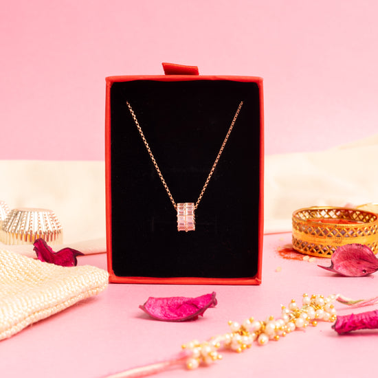 Rose Gold Luxury Brand Inspired American Diamond Baguette Suzette Pendant with Chain on pure 925 Silver