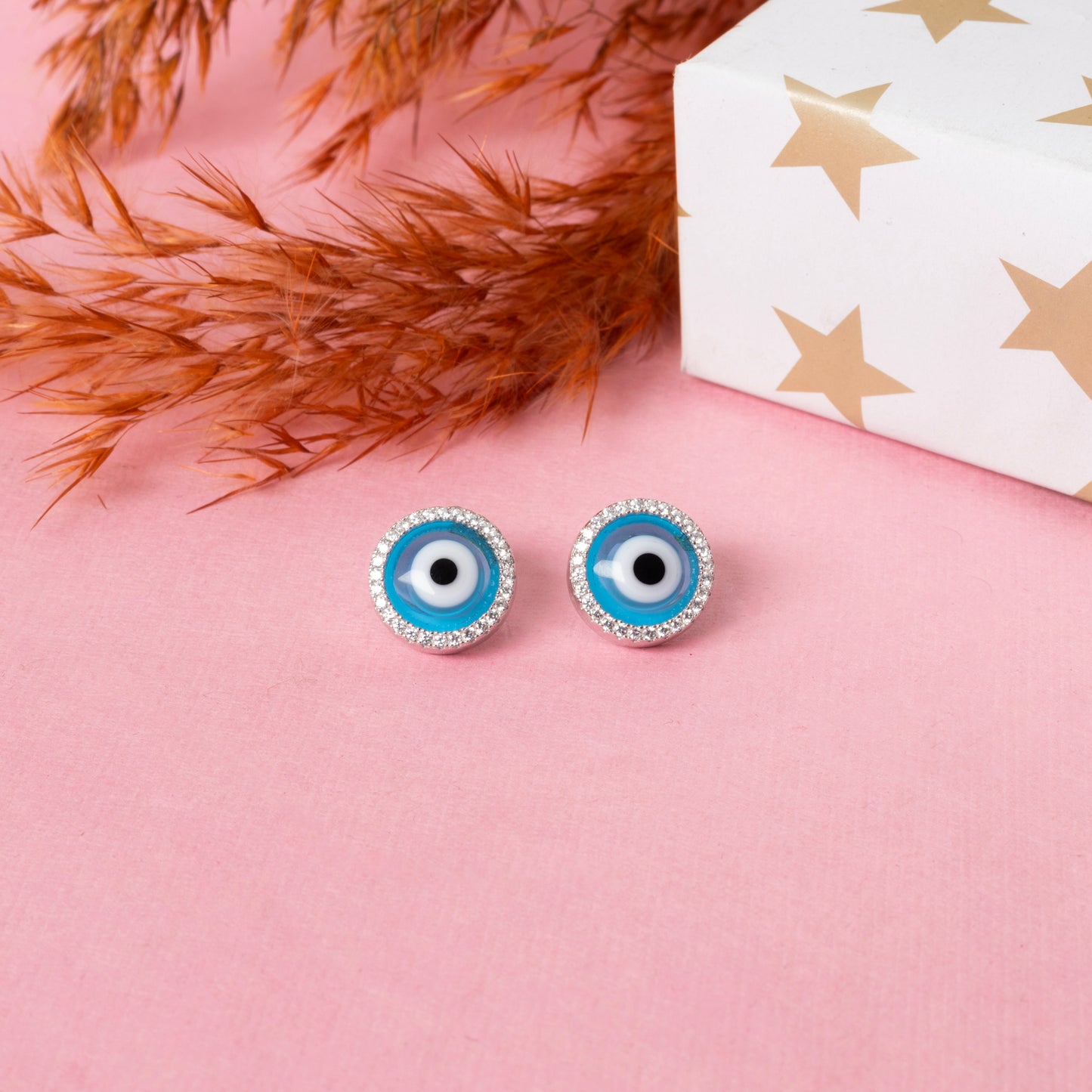 Evil Eye Melanie Diamond Studded Pure 925 Silver Studs