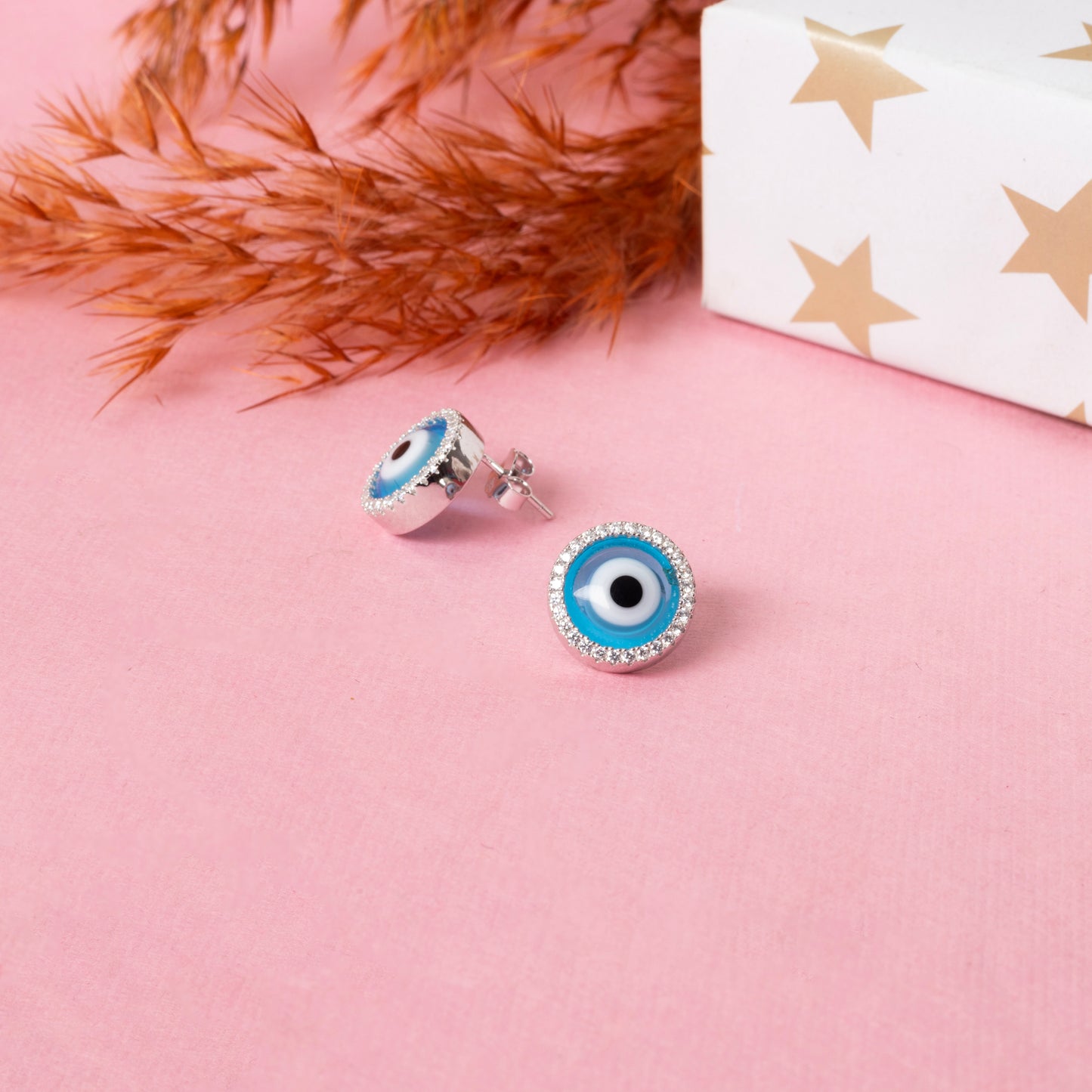Evil Eye Melanie Diamond Studded Pure 925 Silver Studs