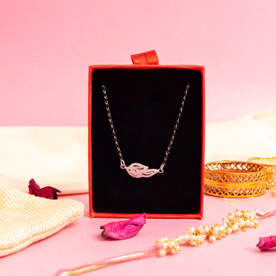 Pure 925 Silver Black Bead Rose Gold Mangalsutra with American Diamonds
