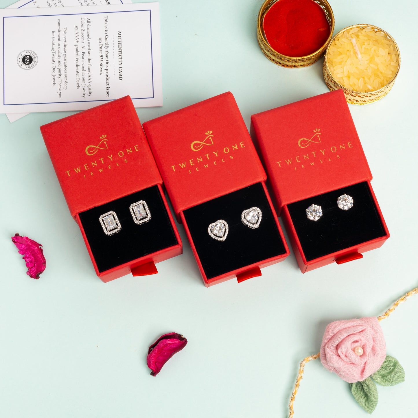 TOJ Value Combo of 3 Premium Screw Back Studs on Pure 925 Silver