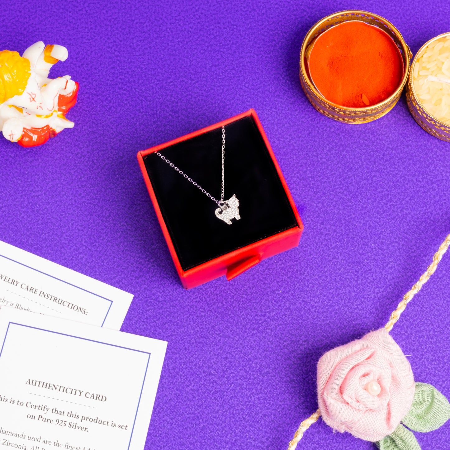 American Diamond Studded Kids Kitty Pendant with Chain on Pure 925 Silver