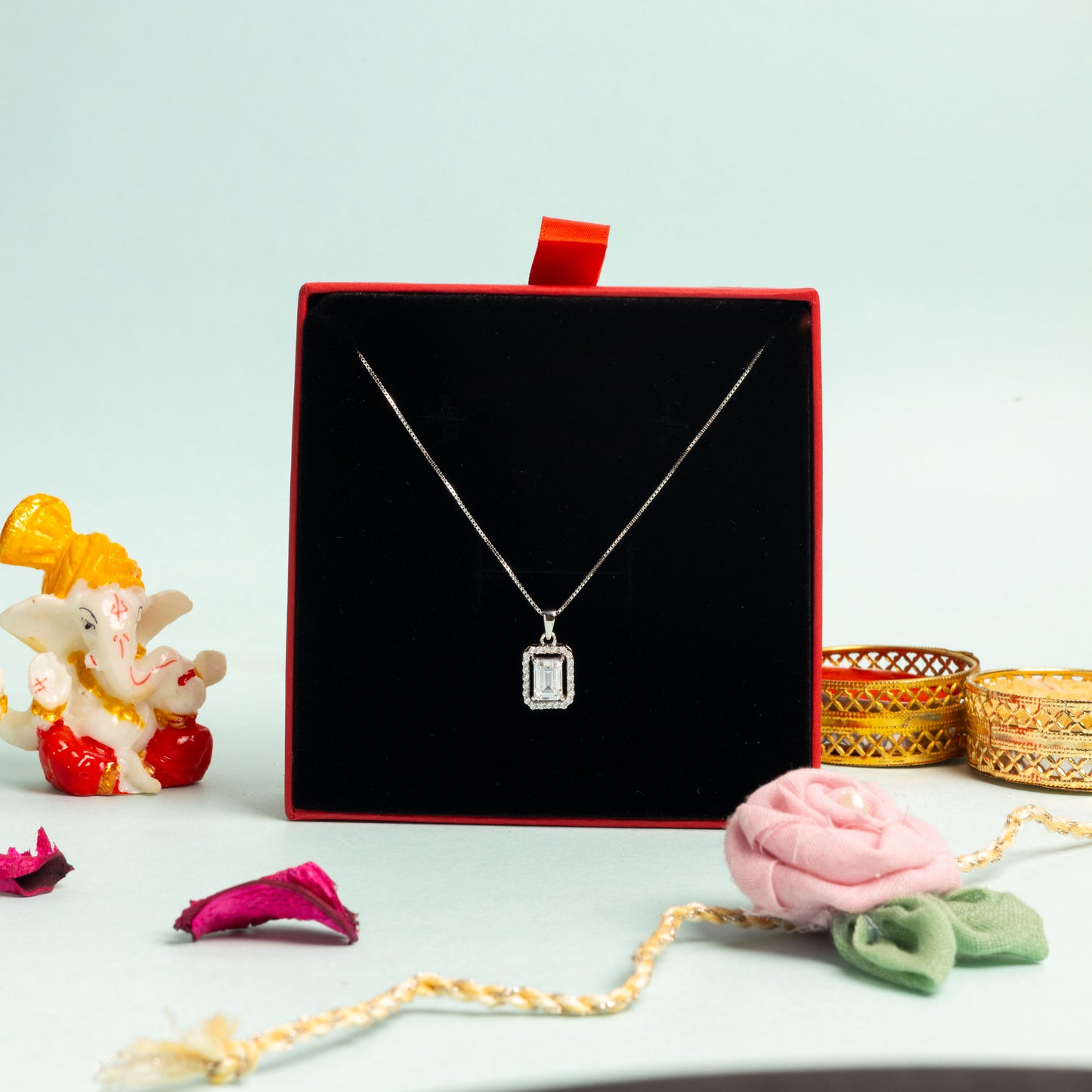 1.5 Carat Emerald Cut Solitaire Pendant With Chain On 925 Silver