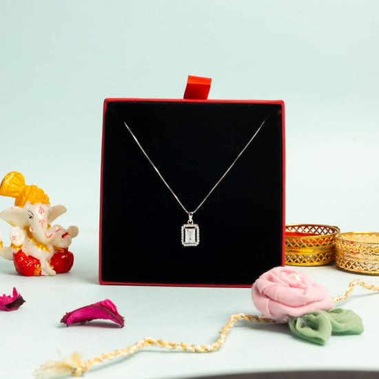 1.5 Carat Emerald Cut Solitaire Pendant With Chain On 925 Silver