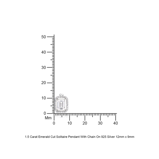 1.5 Carat Emerald Cut Solitaire Pendant With Chain On 925 Silver