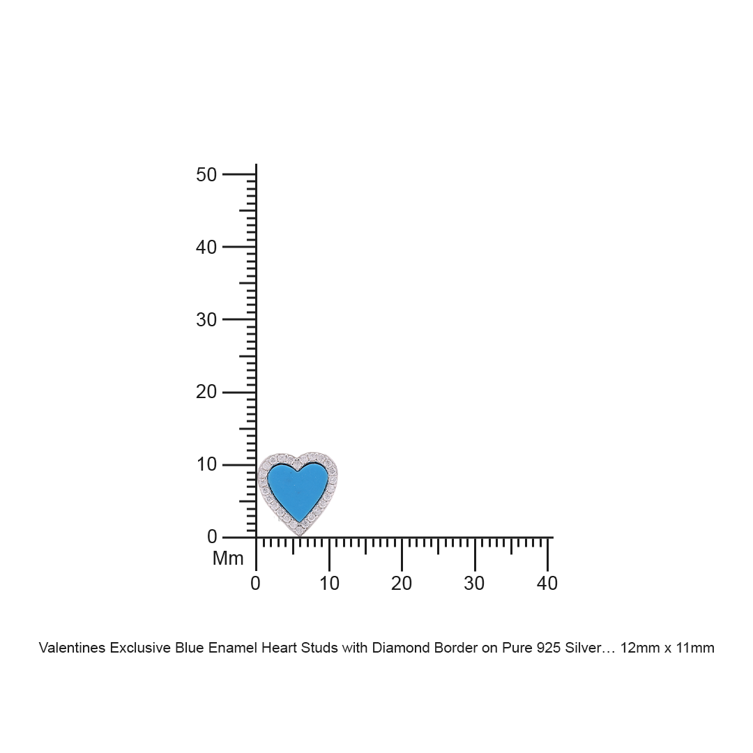 Valentines Exclusive Blue Enamel Heart Studs with Diamond Border on Pure 925 Silver...