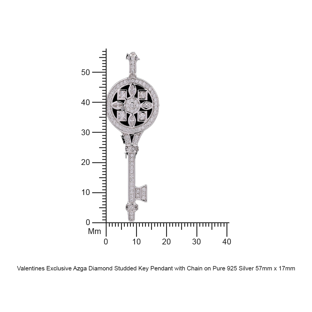 Valentines Exclusive Azga Diamond Studded Key Pendant with Chain on Pure 925 Silver