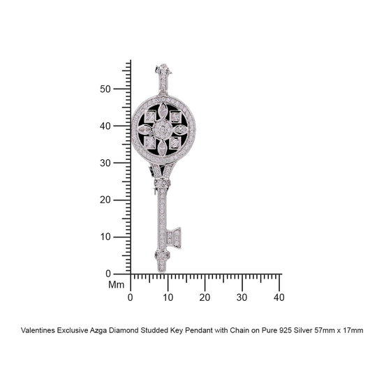Valentines Exclusive Azga Diamond Studded Key Pendant with Chain on Pure 925 Silver