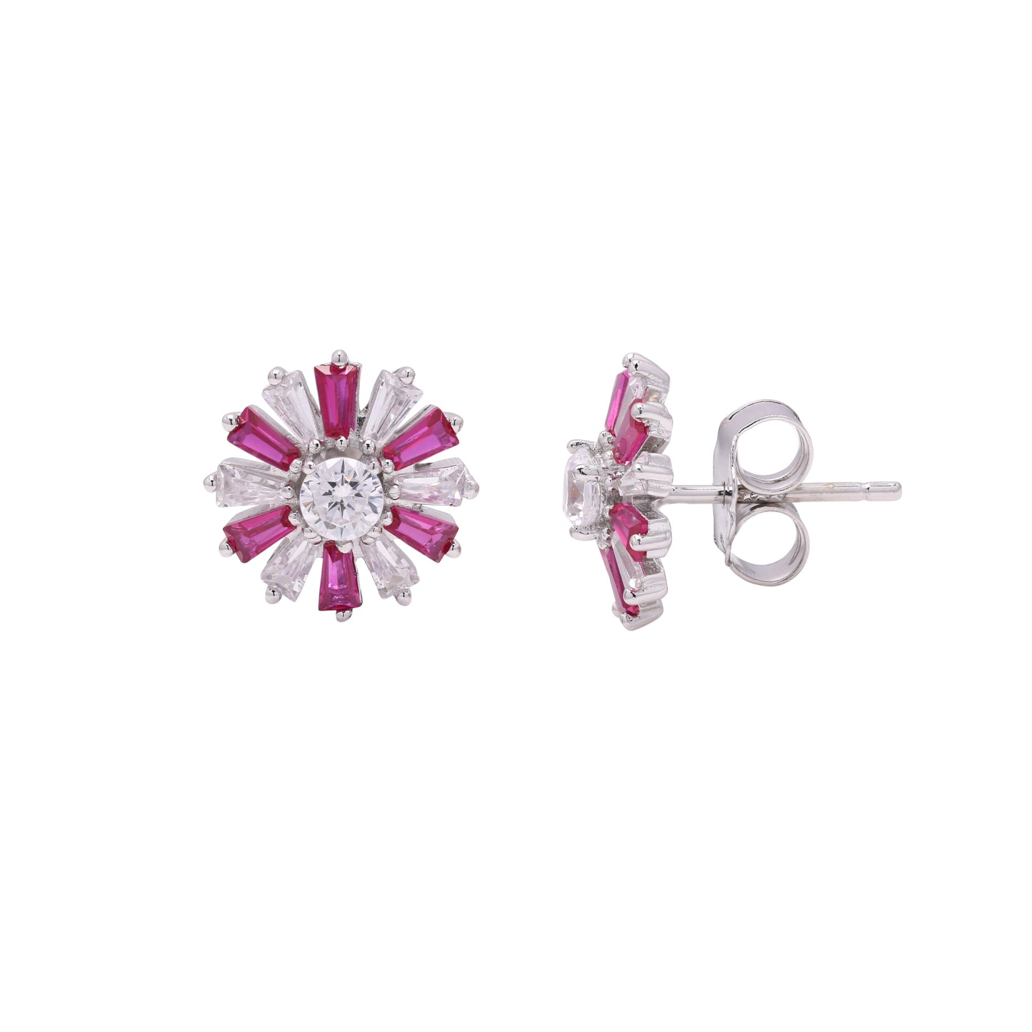 Ruby and American Diamond Baguette Rylee Studs on Pure 925 Silver.