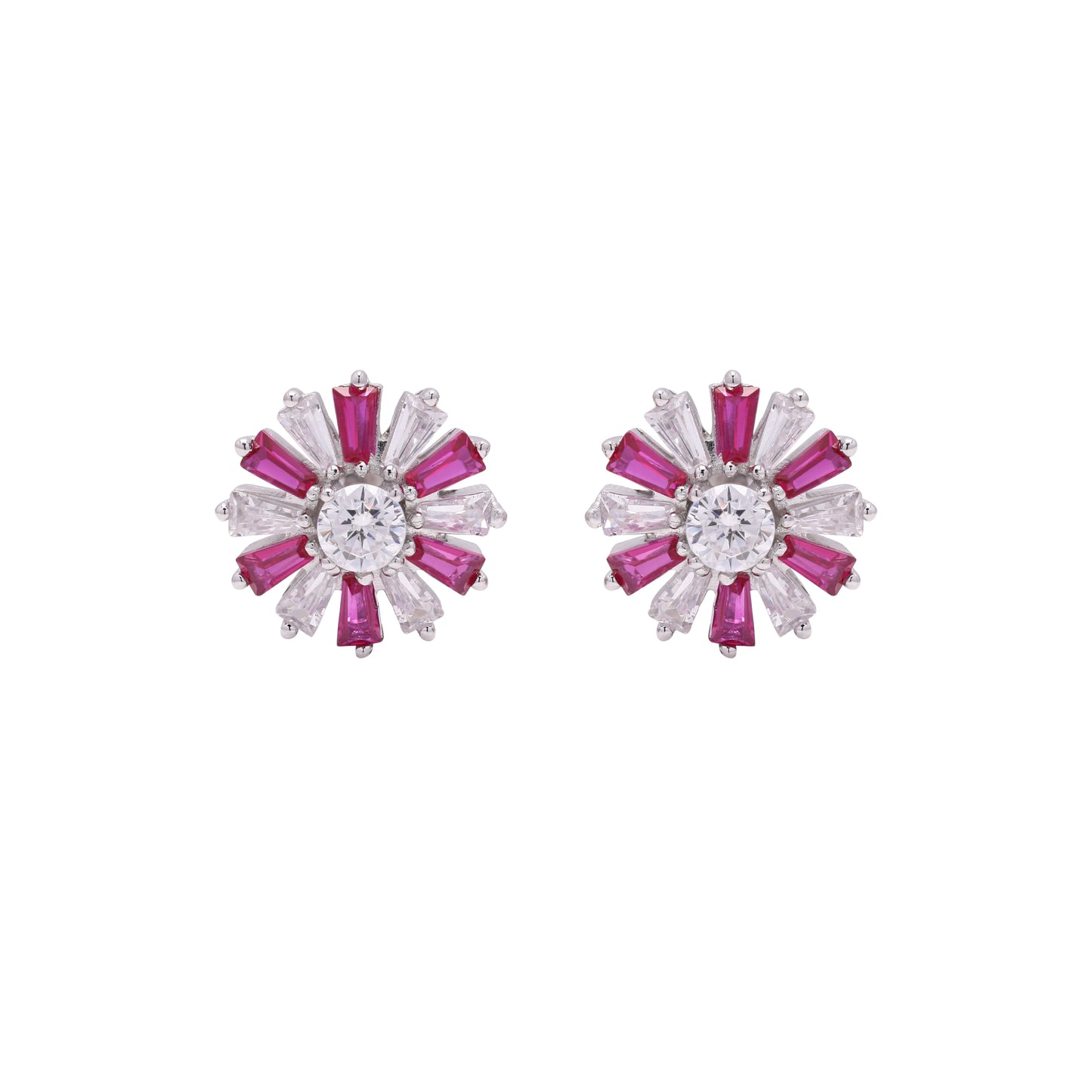 Ruby and American Diamond Baguette Rylee Studs on Pure 925 Silver.