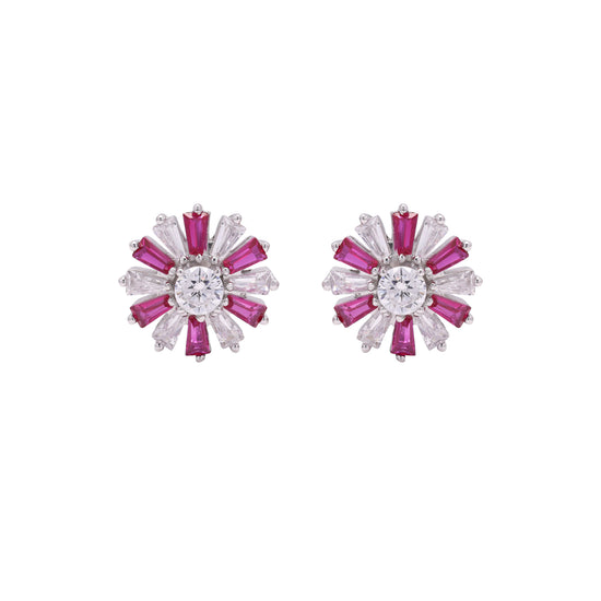 Ruby and American Diamond Baguette Rylee Studs on Pure 925 Silver.