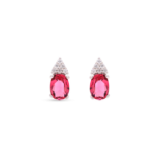 Oval Ruby Darvy Studs with American Diamonds on Pure 925 Silver