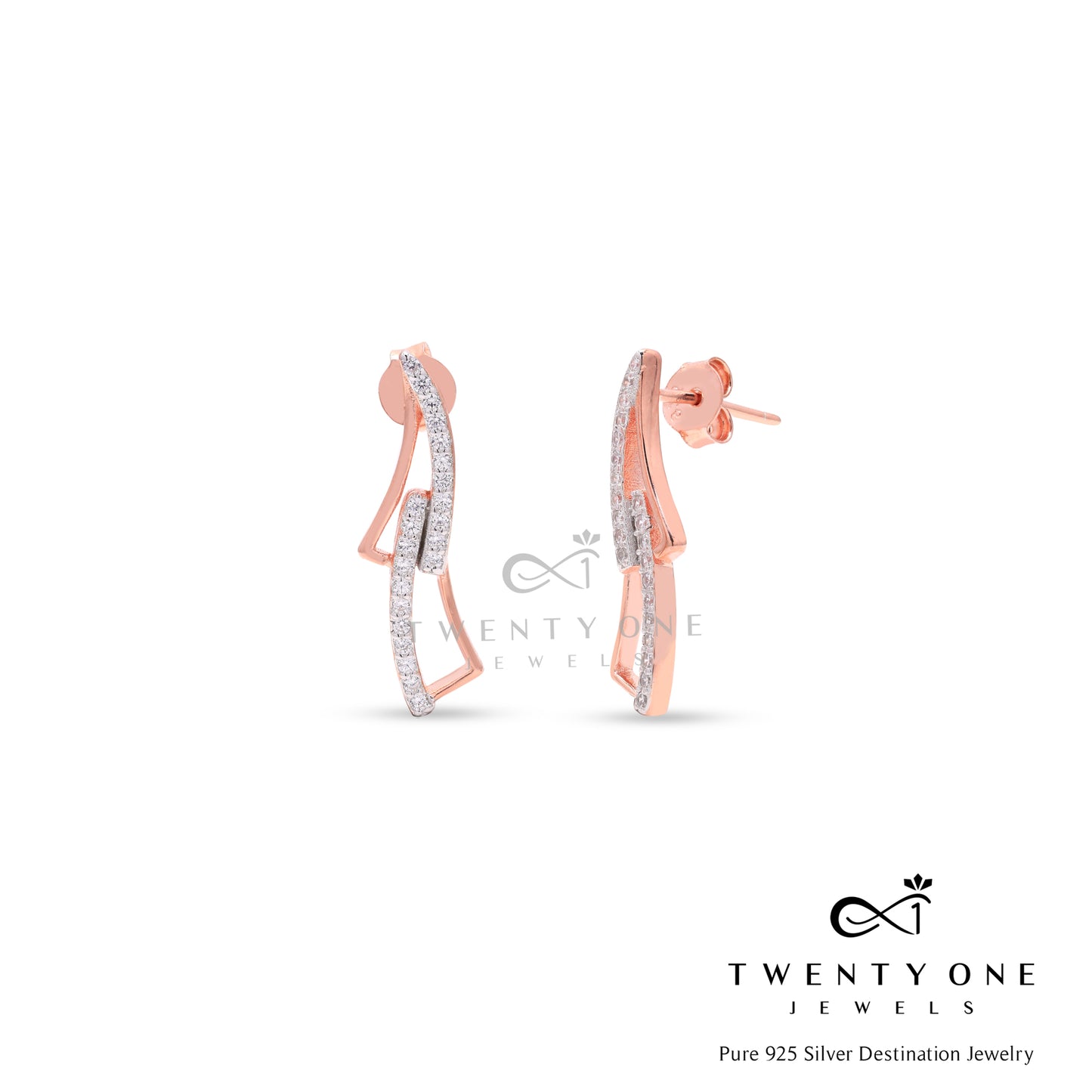 Pure 925 Silver Dainty Rose Gold Earrings on Pure 925 Silver