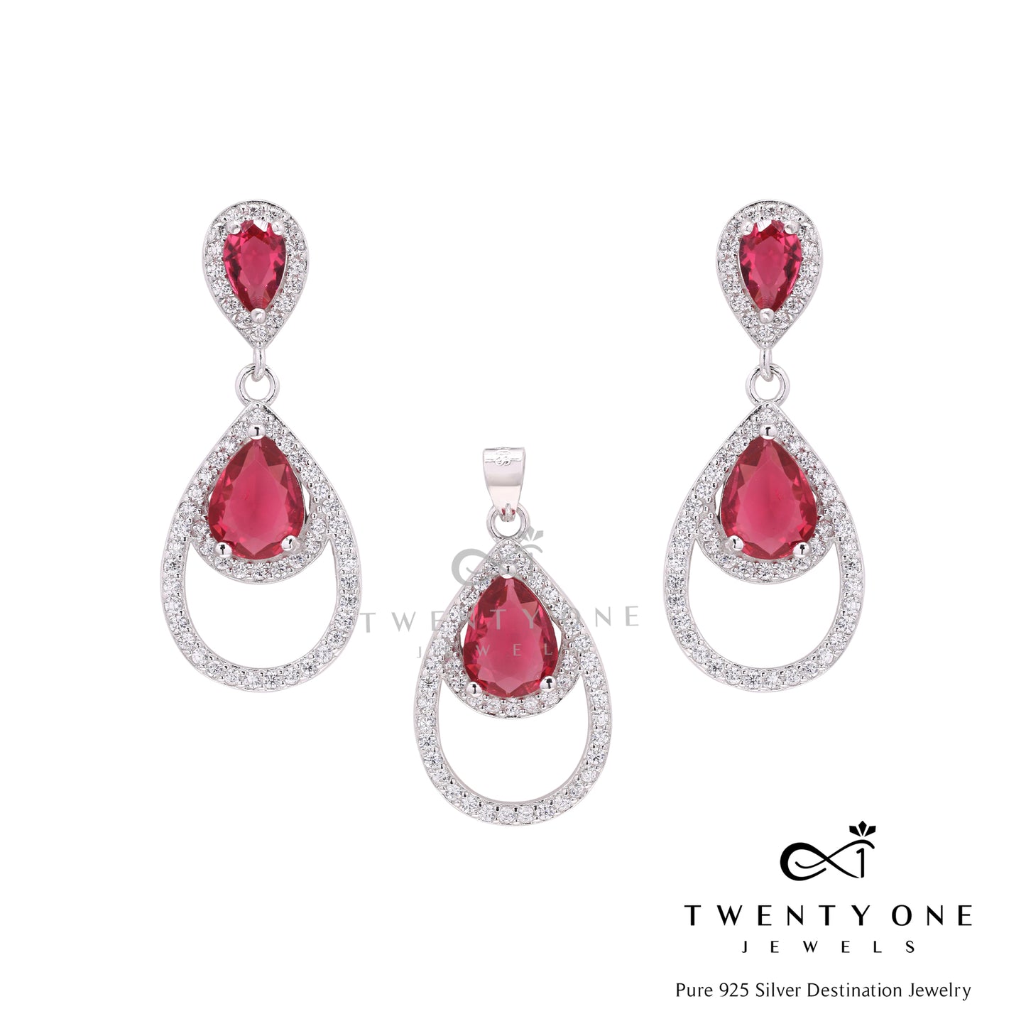 Ruby Raisa Pendant Set on Pure 925 Silver