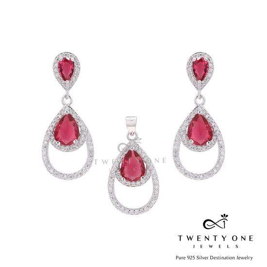 Ruby Raisa Pendant Set on Pure 925 Silver