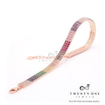 Rose Gold Finish Rainbow Bracelet with Multi Coloured Diamonds on Pure 925 Silver