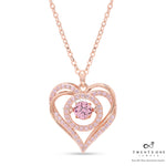 Valentines Exclusive Dancing Pink Diamond Rose Gold Layered Heart Pendant with Chain on Pure 925 Silver