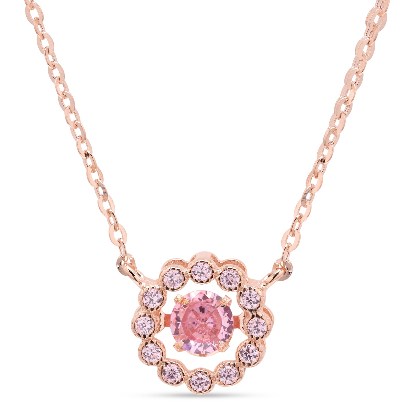 Valentines Exclusive Pink Solitaire Dancing Diamond Pendant with Chain On Pure 925 Silver