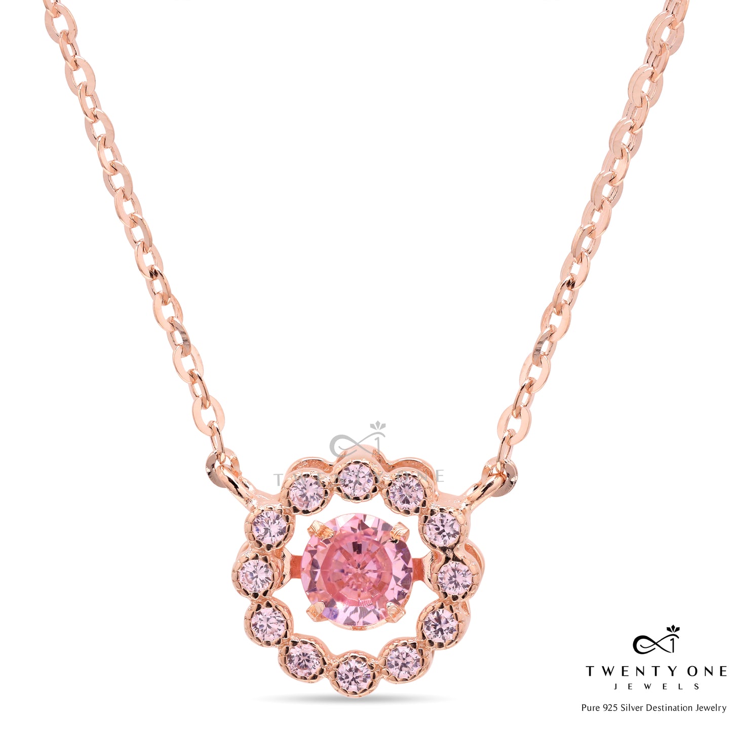 Valentines Exclusive Pink Solitaire Dancing Diamond Pendant with Chain On Pure 925 Silver