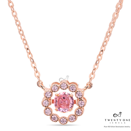 Valentines Exclusive Pink Solitaire Dancing Diamond Pendant with Chain On Pure 925 Silver
