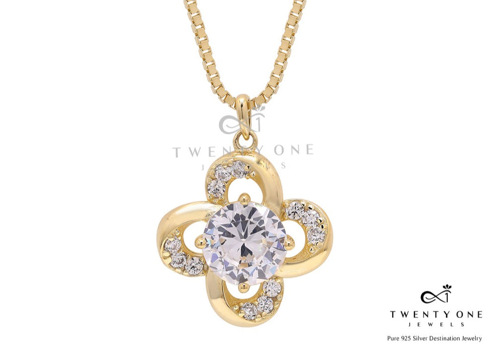 Valentines Exclusive Gold Finish Solitaire Tamara Pendant with Chain on Pure 925 Silver