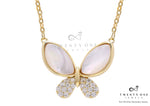 Mother Of Pearl Gold Finish Butterfly Pendant With Chain On 925 Silver