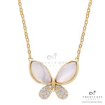 Valentines Exclusive Gold Finish Mother of Pearl Butterfly Pendant with Chain on Pure 925 Silver