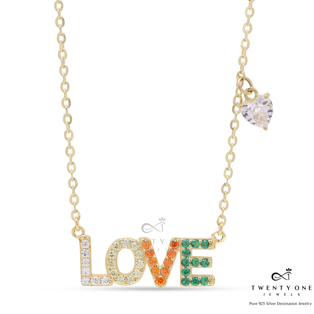 Valentines Exclusive Gold Finish LOVE Pendant on Pure 925 Silver