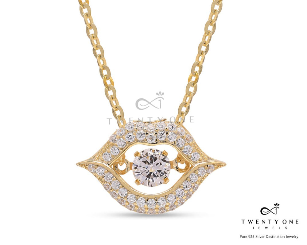 Valentines Exclusive Solitaire Danny Gold Finish Pendant with Chain on Pure 925 Silver