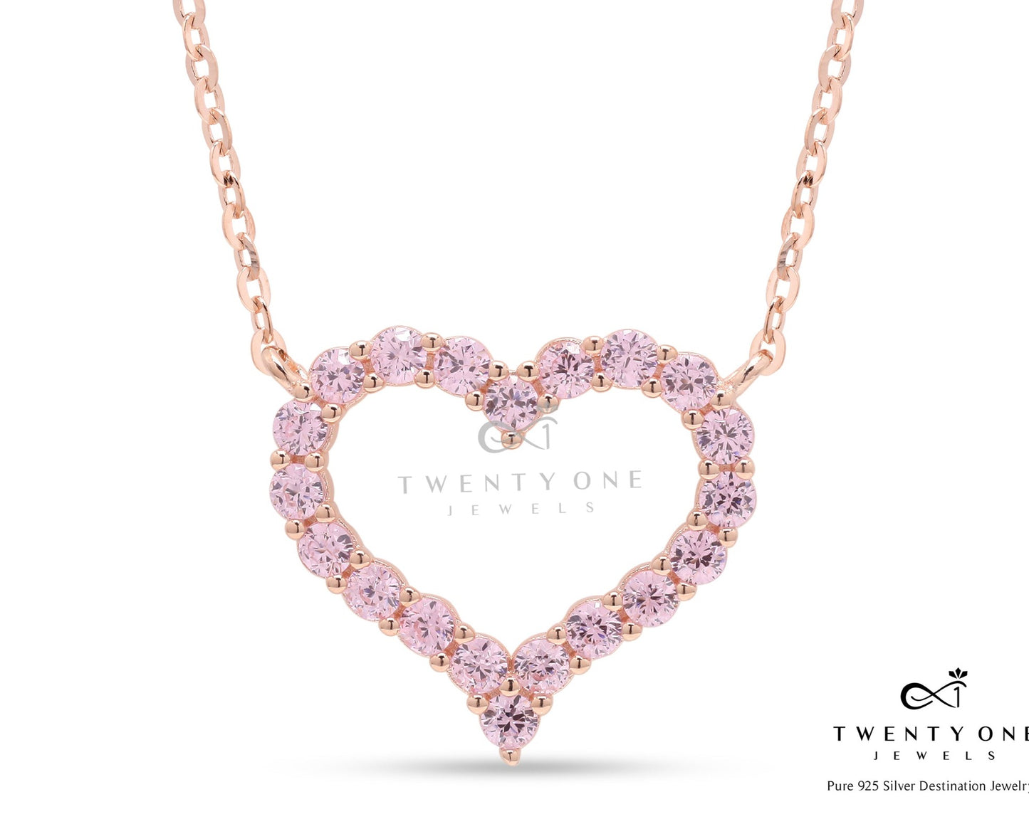 Valentines Exclusive Rose Gold Pink Diamond Alyssa Pendant with Chain on Pure 925 Silver