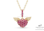 Valentines Exclusive Gold Finish Ruby Angel Heart Pendant with Chain on Pure 925 Silver
