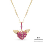 Valentines Exclusive Gold Finish Ruby Angel Heart Pendant with Chain on Pure 925 Silver