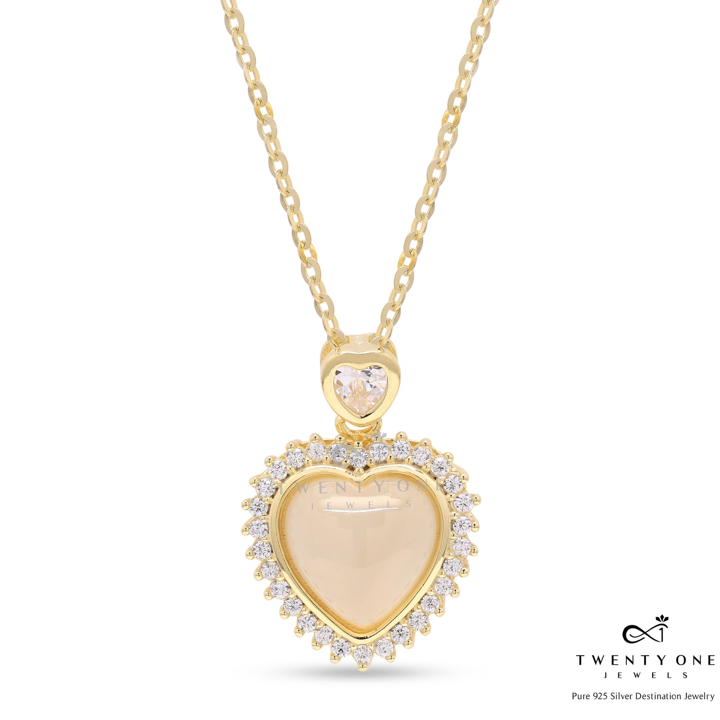 18k Gold Finish Mystic Heart Pendant With Chain On Pure 925 Silver.