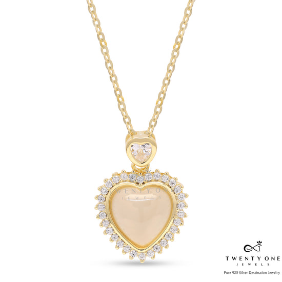 18k Gold Finish Mystic Heart Pendant With Chain On Pure 925 Silver.