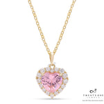 Pink Heart Solitaire Gold Finish Marie Pendant With Chain On 925 Silver