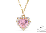 Pink Heart Solitaire Gold Finish Marie Pendant With Chain On 925 Silver