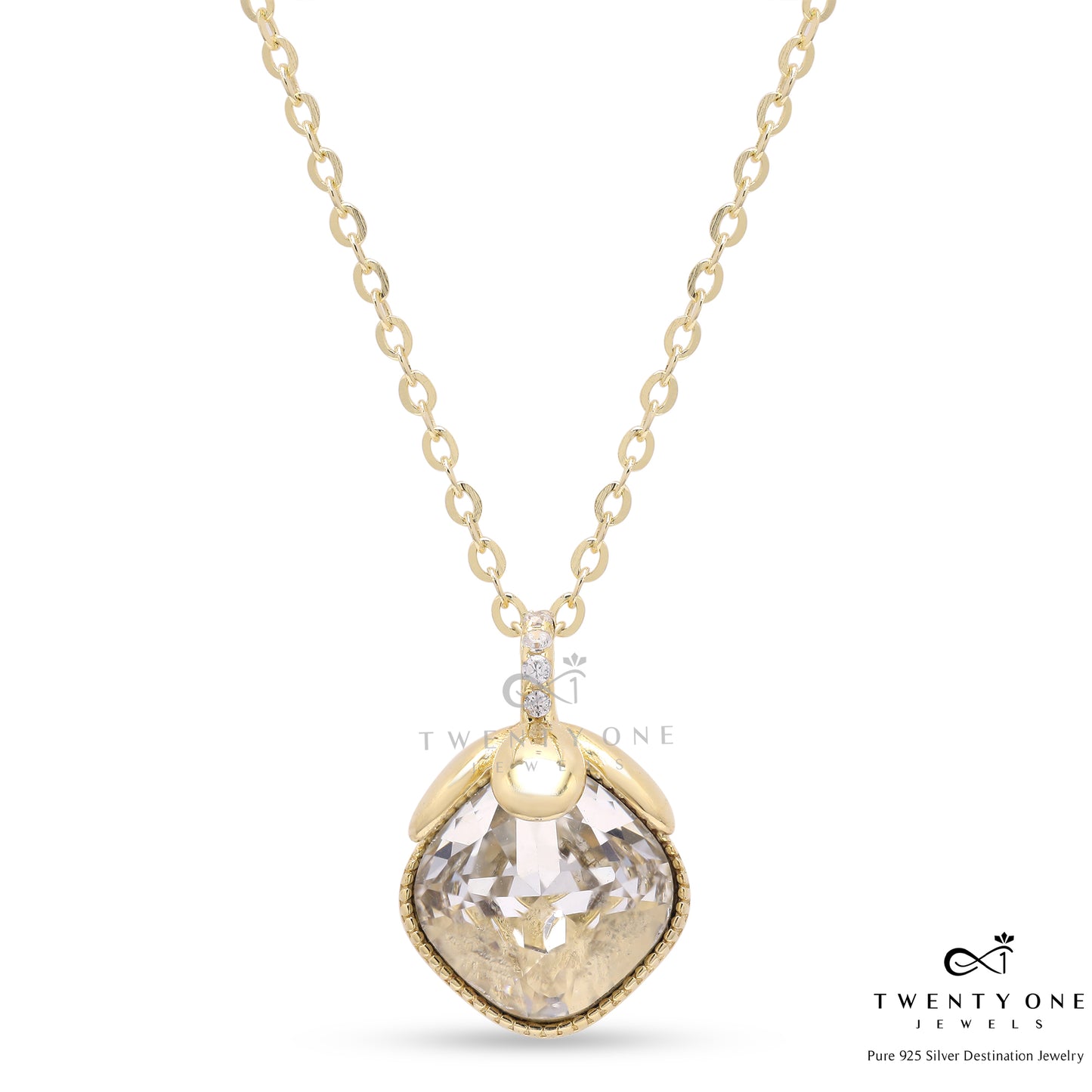 18k Gold Finish Solitaire Maria Pendant with Chain on Pure 925 Silver.