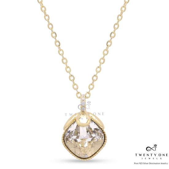 18k Gold Finish Solitaire Maria Pendant with Chain on Pure 925 Silver.