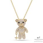 Gold Finish Rogee Diamond Studded Teddy Pendant With Chain On Pure  925 Silver