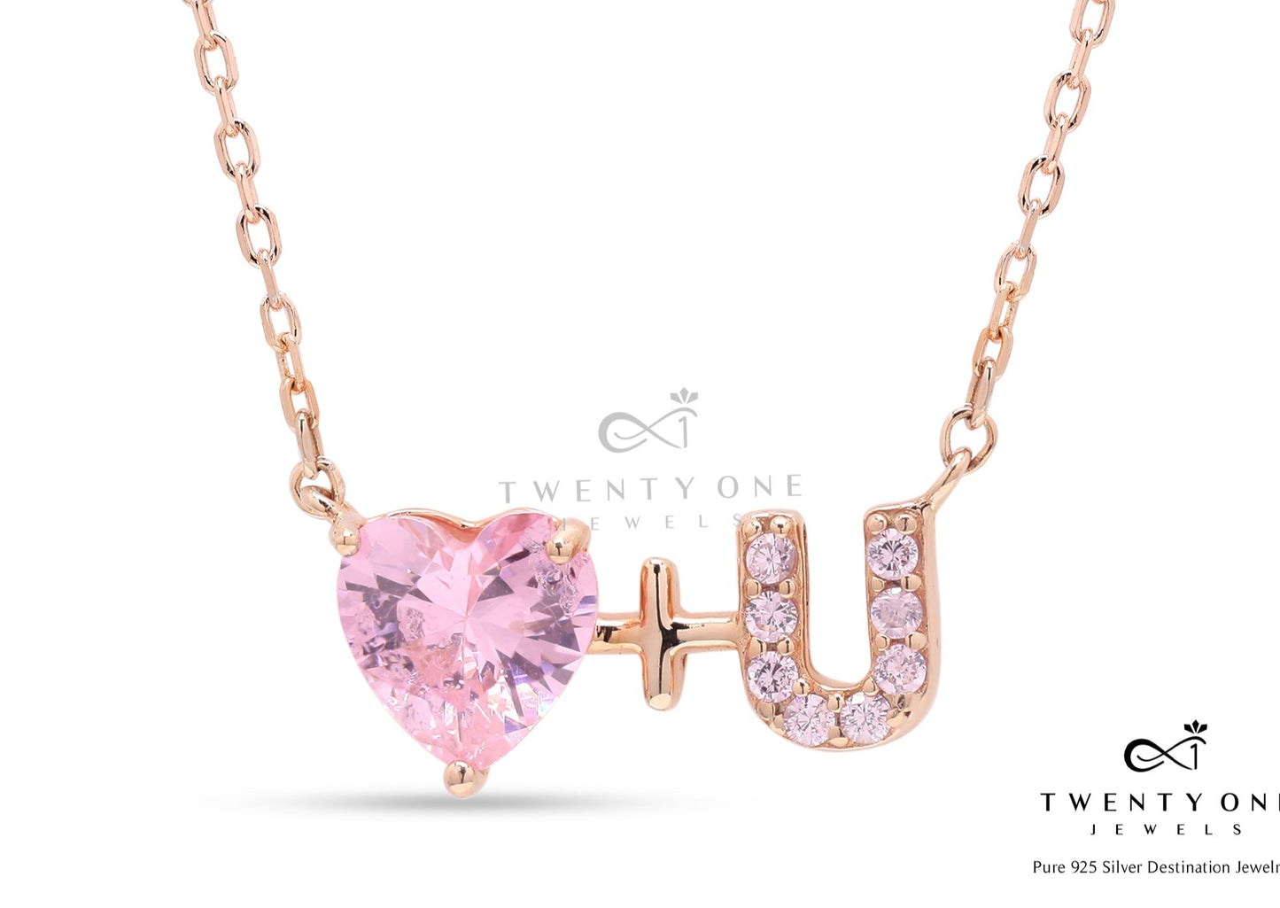 Valentines Exclusive Rose Gold Finish I LOVE YOU Pendant with Chain On Pure 925 Silver
