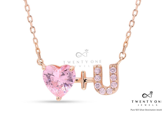 Valentines Exclusive Rose Gold Finish I LOVE YOU Pendant with Chain On Pure 925 Silver