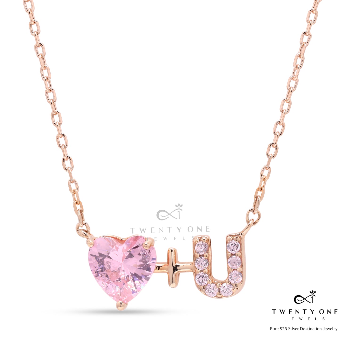 Valentines Exclusive Rose Gold Finish I LOVE YOU Pendant with Chain On Pure 925 Silver