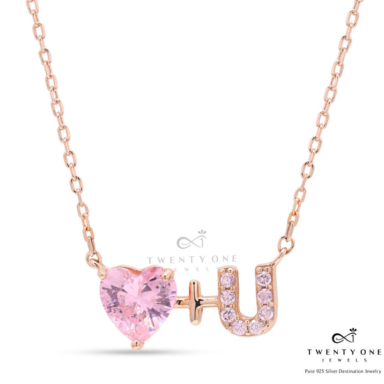 Valentines Exclusive Rose Gold Finish I LOVE YOU Pendant with Chain On Pure 925 Silver