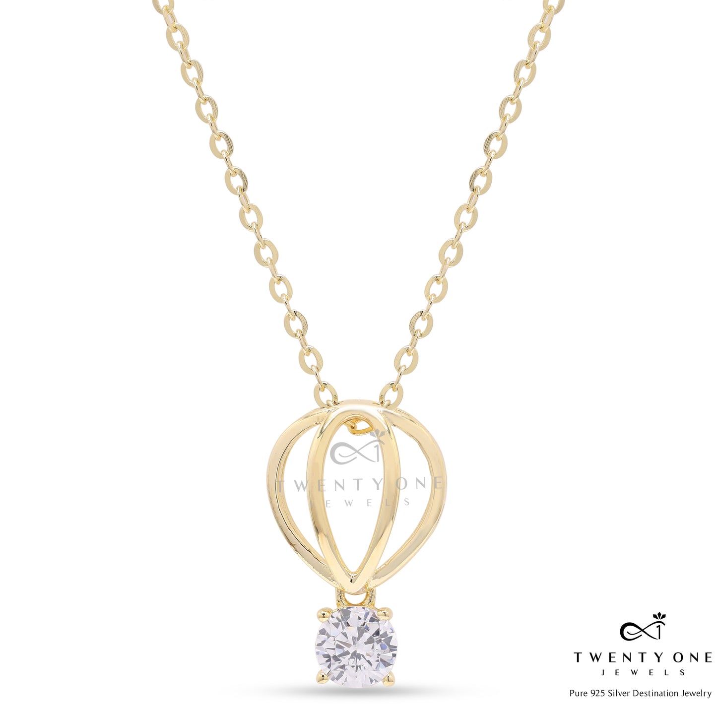 18k Gold Finish Solitaire Parachute Pendant with Chain on Pure 925 Silver.