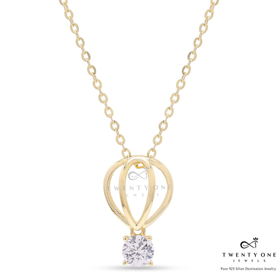 18k Gold Finish Solitaire Parachute Pendant with Chain on Pure 925 Silver.