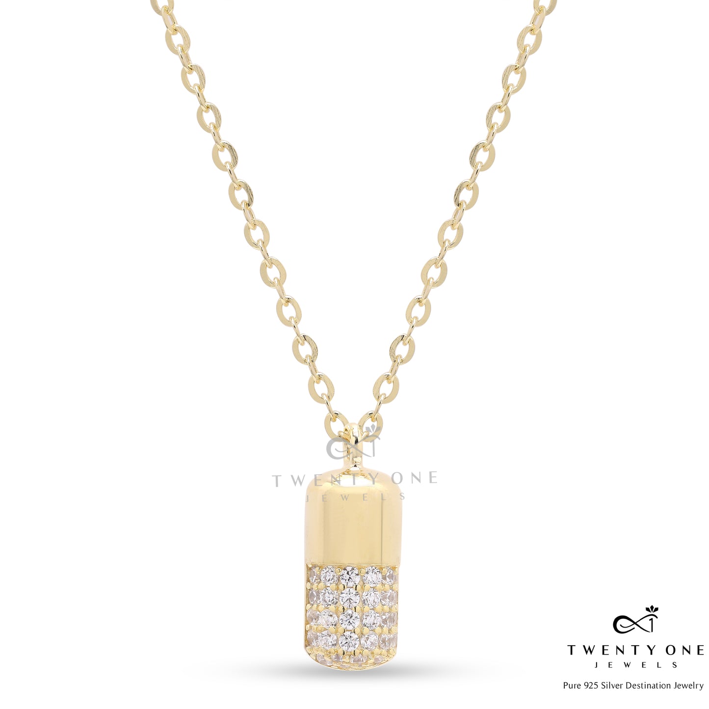 18k Gold Finish Diamond Studded Bullet Pendant with Chain on Pure 925 Silver