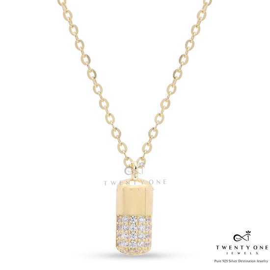 18k Gold Finish Diamond Studded Bullet Pendant with Chain on Pure 925 Silver